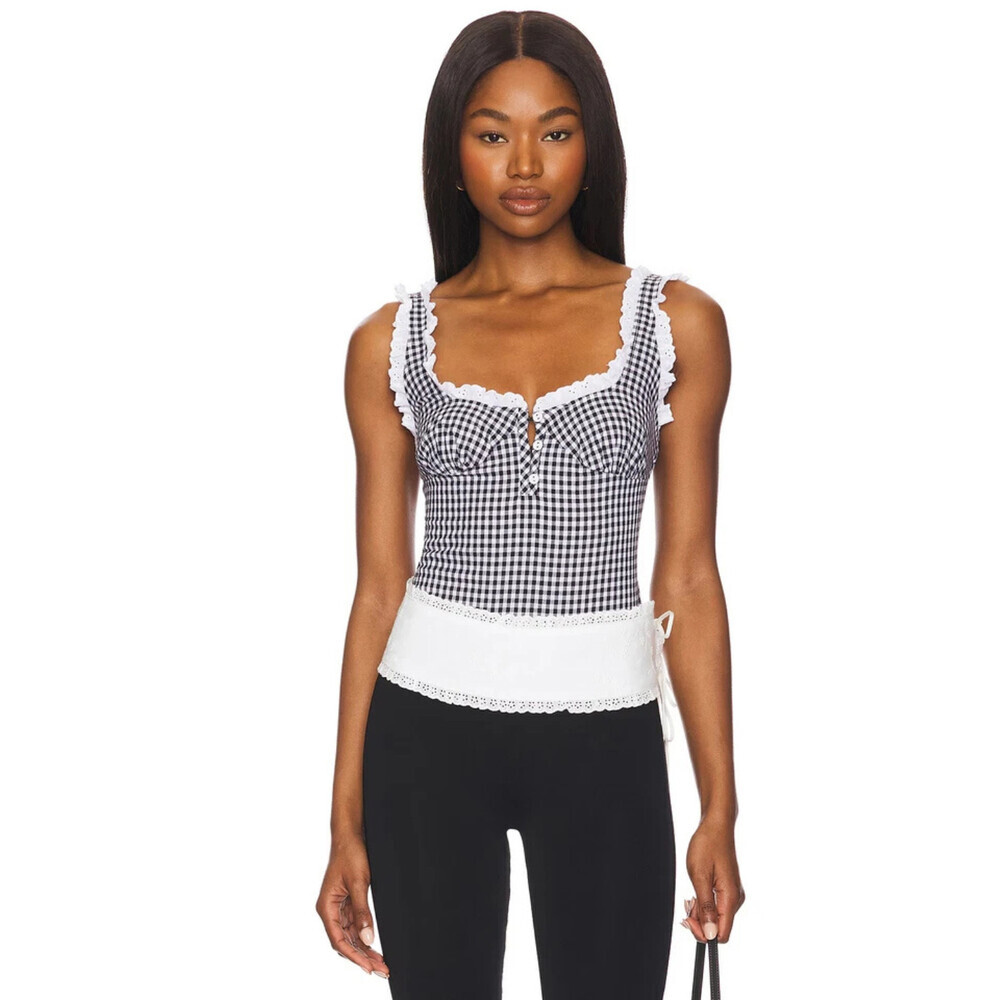 Free People Cassie Bodysuit Women's XL Black Cotton Scoop Neck One Piece RED1345
